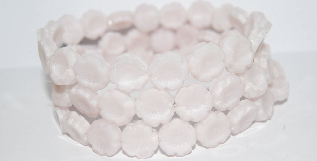 Table Cut Round Beads Hawaii Flowers, Opaque Pink Matte (74010 M), Glass, Czech Republic