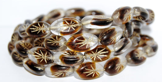 Oval With Rays Pressed Glass Beads, (17008 54202), Glass, Czech Republic