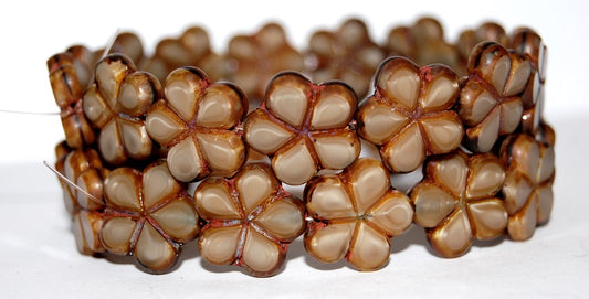 Table Cut Flower Beads, 14010 Travertin (14010 86800), Glass, Czech Republic