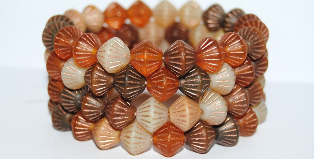 Lantern Bicone Pressed Glass Beads, Brown Mixed Colors 54200M (Brown Mix 54200M), Glass, Czech Republic