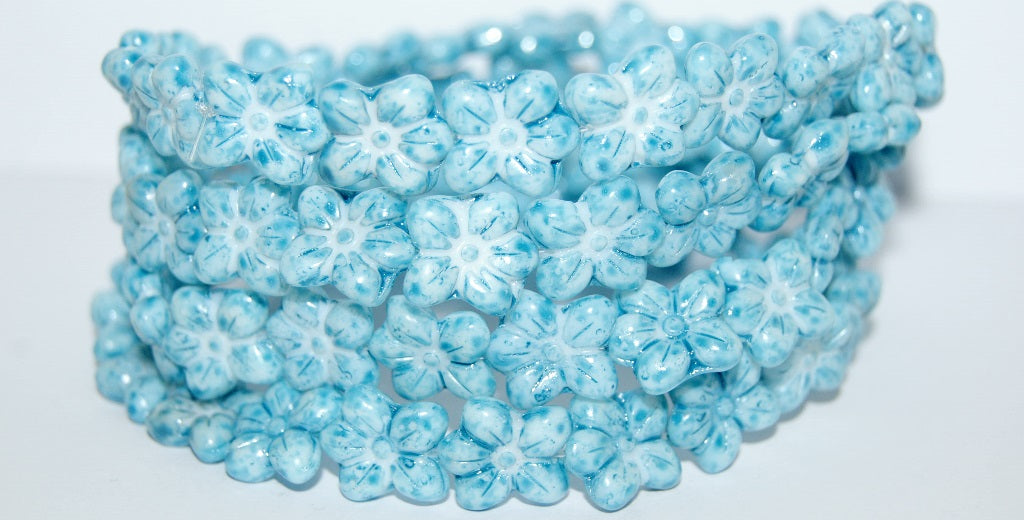 Flower Pressed Glass Beads, (Lava Glass Aqua), Glass, Czech Republic