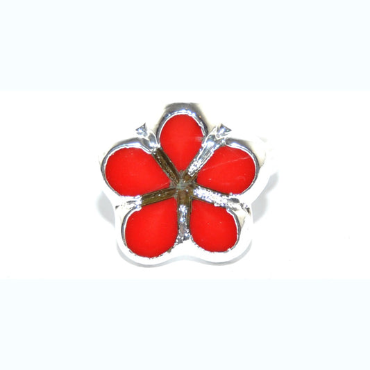 Adjustable Ring with Polished Czech Glass Bead, Flower 17 mm (G-20-CH)