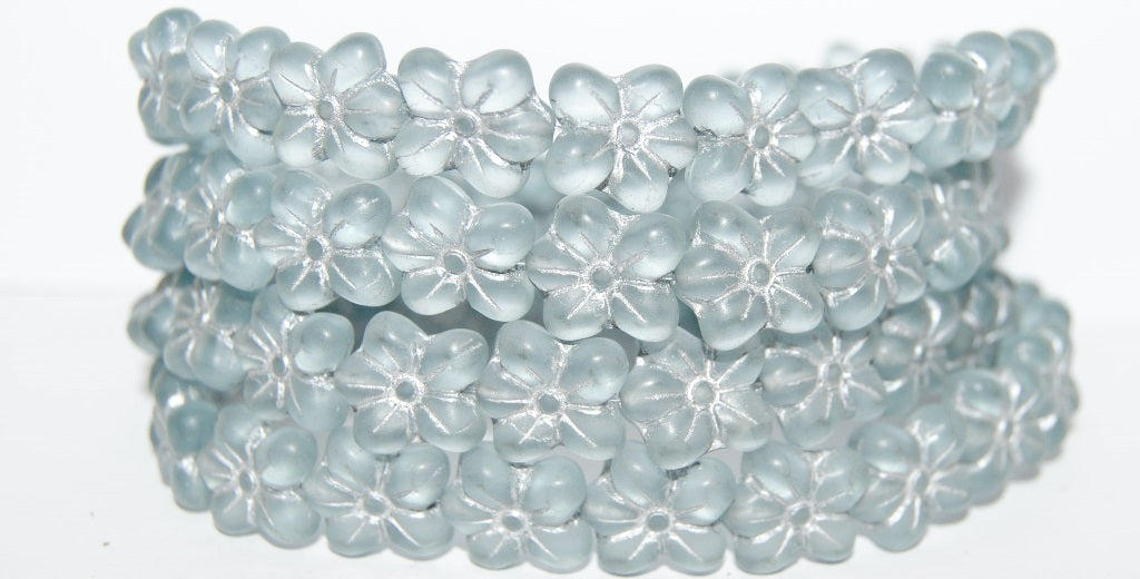 Flower Pressed Glass Beads, Transparent Blue 54201M (30010 54201M), Glass, Czech Republic