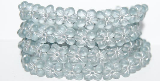 Flower Pressed Glass Beads, Transparent Blue 54201M (30010 54201M), Glass, Czech Republic