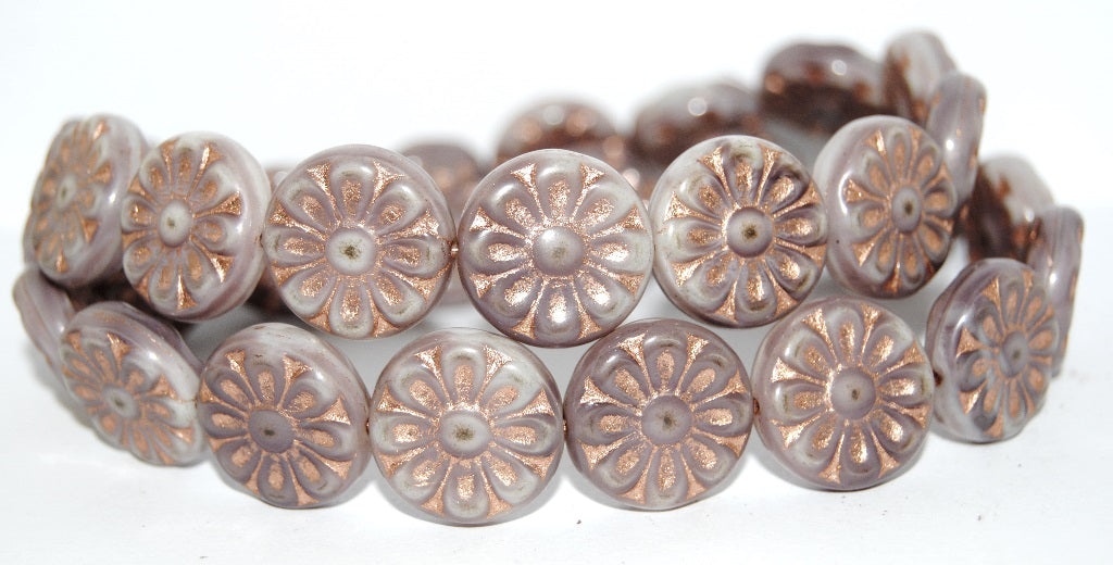 Flat Round With Flower Pressed Glass Beads, (7224 54200), Glass, Czech Republic