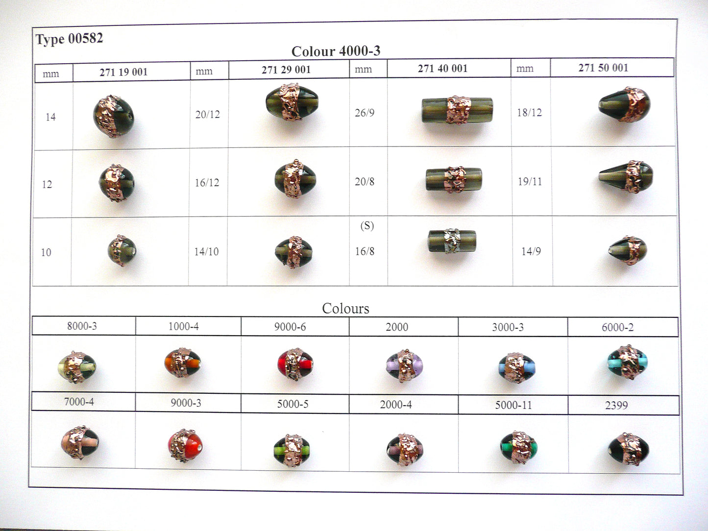 30 Stück Lampwork-Perlen 582 / Oval (271-29-001), handgefertigt, Preciosa-Glas, Tschechische Republik