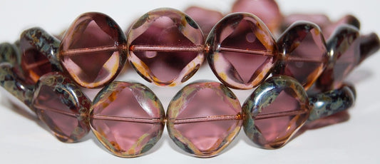 Table Cut Flat Round Beads With Rhomb, Transparent Light Amethyst 43400 (20030 43400), Glass, Czech Republic