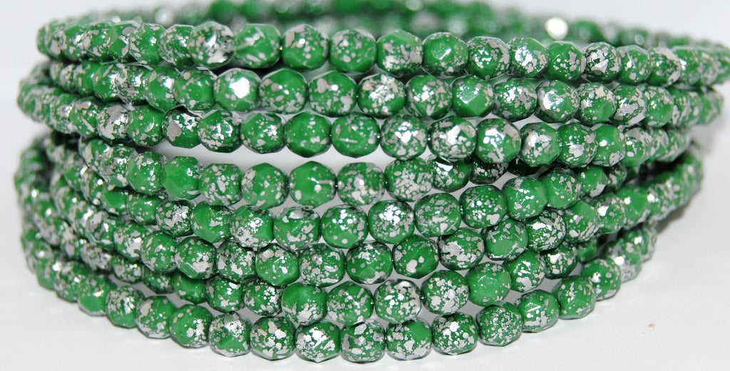 Fire Polished Round Faceted Beads, Opaque Green 94400 (53300 94400), Glass, Czech Republic