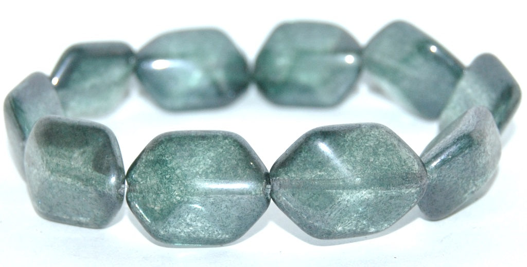 Rectangle Meteorite Pressed Glass Beads, Crystal Luster Green Full Coated (30 14459), Glass, Czech Republic