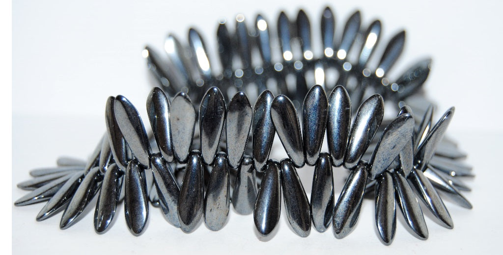 Dagger Pressed Glass Beads, Black Hematite (23980 14400), Glass, Czech Republic