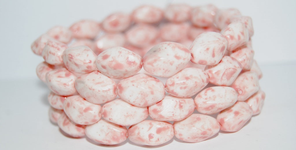 Twisted Oval Pressed Glass Beads, Chalk White Lava Glass Pink (3000 Lava Glass Pink), Glass, Czech Republic