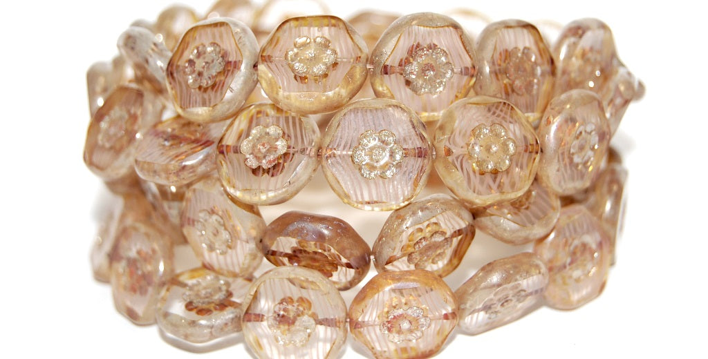 Table Cut Round Beads With Flower, (8701 43400), Glass, Czech Republic