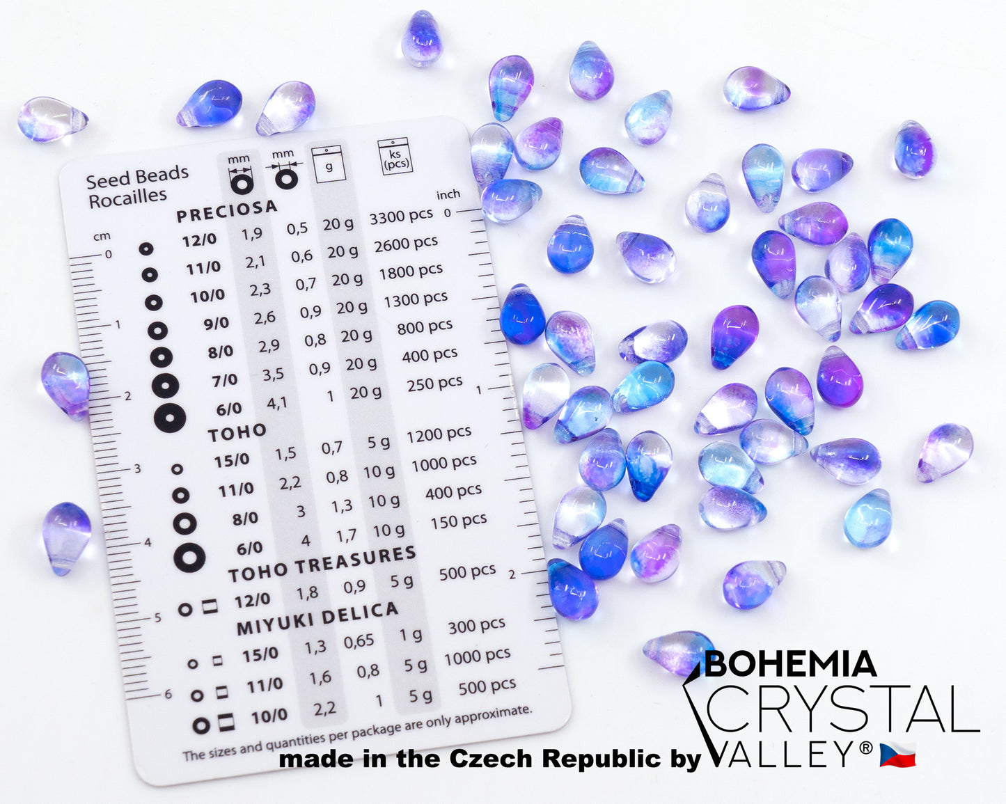 Teardrop Czech Glass Beads, Transparent Crystal Blue Purple