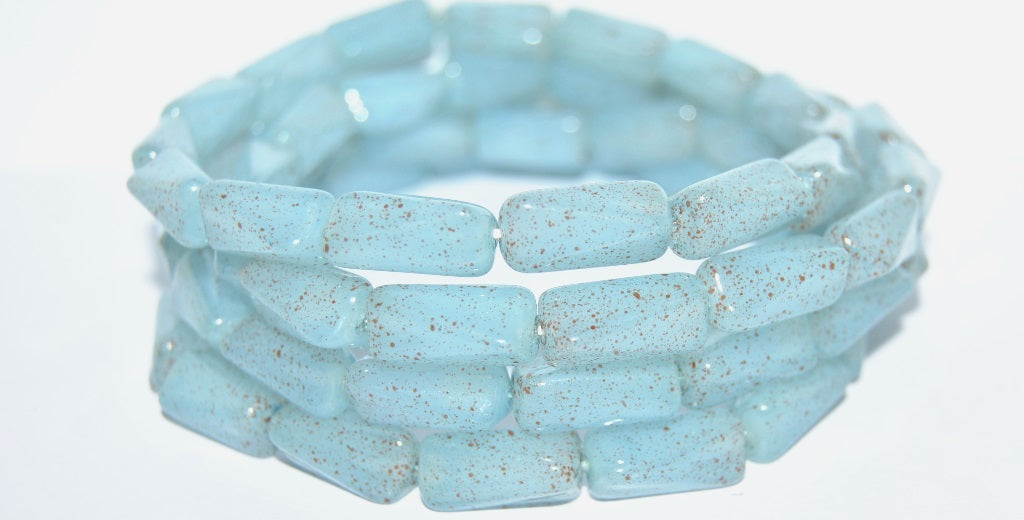 Czech Glass Pressed Beads Rectangle, (Stone Blue Wax), Glass, Czech Republic