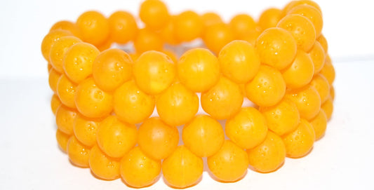 Round Orange Friut Pressed Glass Beads, 81240 Matte (81240 M), Glass, Czech Republic
