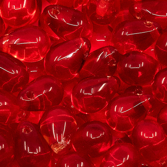 Teardrop Pear Czech Glass Beads, 6x9mm, Siam Red