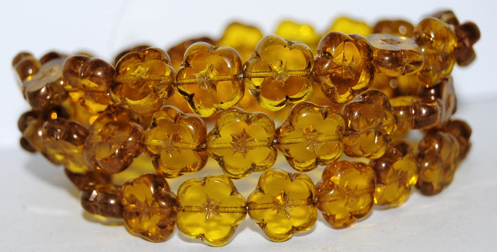 Table Cut Flower Beads, Transparent Orange Luster Red Full Coated (10040 14495), Glass, Czech Republic