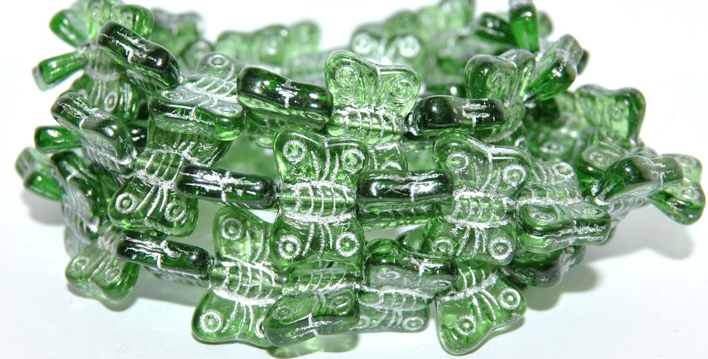 Butterfly Pressed Glass Beads, Opaque Green 54201 (53130 54201), Glass, Czech Republic