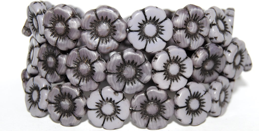 Round Flat Flower Pressed Glass Beads, Mixed Colors Purple 23202 (Mix Purple 23202), Glass, Czech Republic