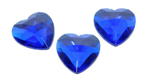 Cabochons Hearts Faceted Flat Back, (Saphire Similization), Glass, Czech Republic