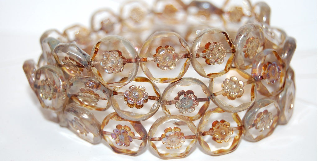 Table Cut Round Beads With Flower, Crystal 43400 (30 43400), Glass, Czech Republic