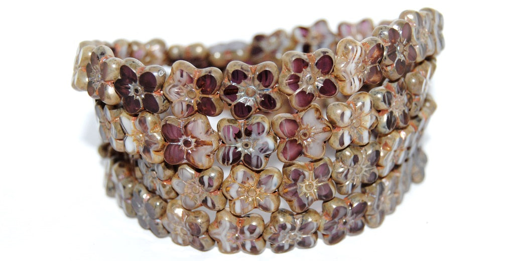 Table Cut Flower Beads Linum, Bright Amethyst White Delay 43400 (25016 43400), Glass, Czech Republic