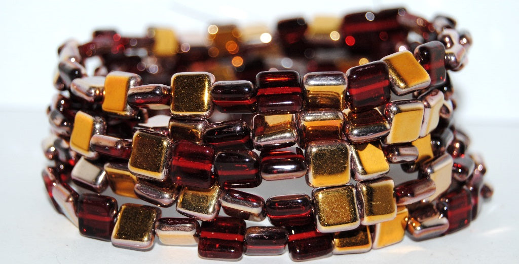 Flat Square Pressed Glass Beads, Transparent Red 27101 (90060 27101), Glass, Czech Republic