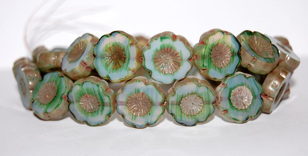 Table Cut Round Beads Hawaii Flowers, (5514 43400), Glass, Czech Republic