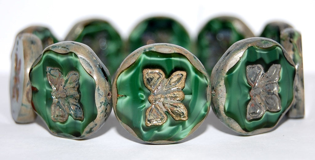 Table Cut Round Beads With Butterfly, (26507 43400), Glass, Czech Republic