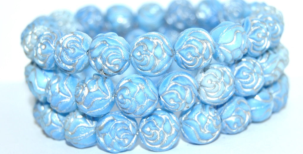 Round Rose Pressed Glass Beads, (7624 54201), Glass, Czech Republic