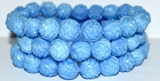 Round Rose Pressed Glass Beads, 7624 (7624), Glass, Czech Republic