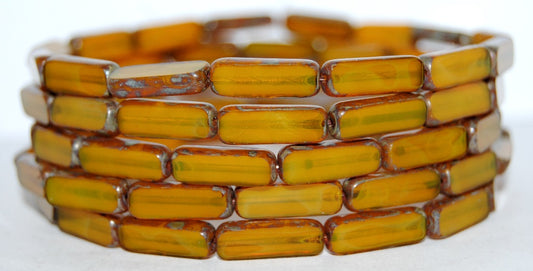 Table Cut Rectangle Beads, Opal Yellow 43400 (81210 43400), Glass, Czech Republic