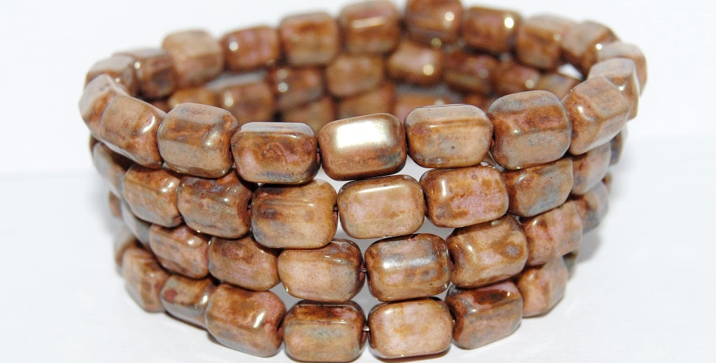 Shaped Pressed Glass Beads, Chalk White Stain With Luster Red (3000 65491), Glass, Czech Republic