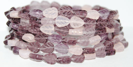 Lilac Leaf Pressed Glass Beads, Purple Mixed Colors (Purple Mix), Glass, Czech Republic