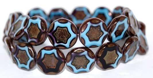 Table Cut Round Beads With Star, 67993 Bronze (67993 14415), Glass, Czech Republic