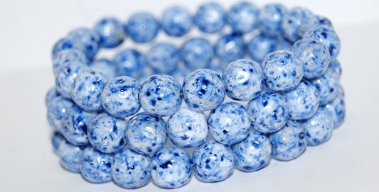 Round Pressed Glass Beads, (Lava Glass Blue), Glass, Czech Republic