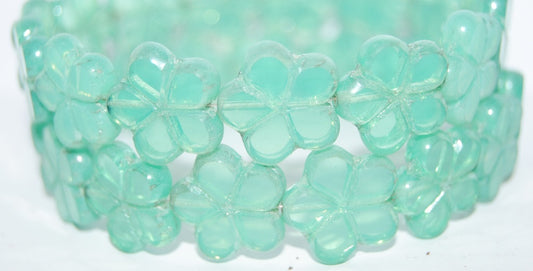 Table Cut Flower Beads, Opal Aqua Hematite (61100 14400), Glass, Czech Republic