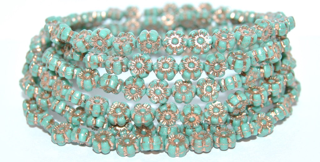 Hawaii Flower Pressed Glass Beads, Turquoise 54200 (63130 54200), Glass, Czech Republic