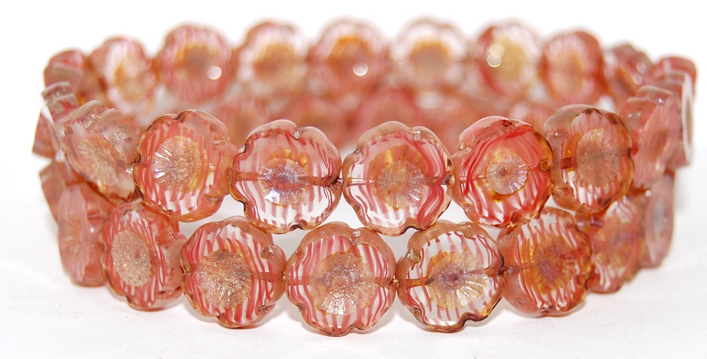 Table Cut Round Beads Hawaii Flowers, (8911 43400), Glass, Czech Republic