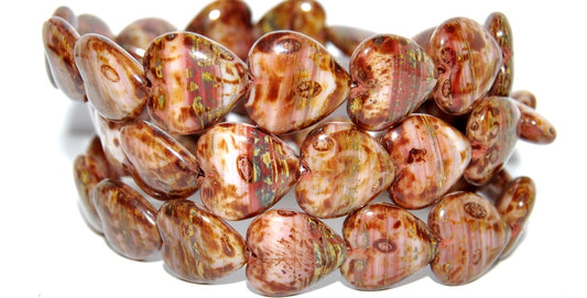 Heart Pressed Glass Beads, 75000 Travertin (75000 86800), Glass, Czech Republic