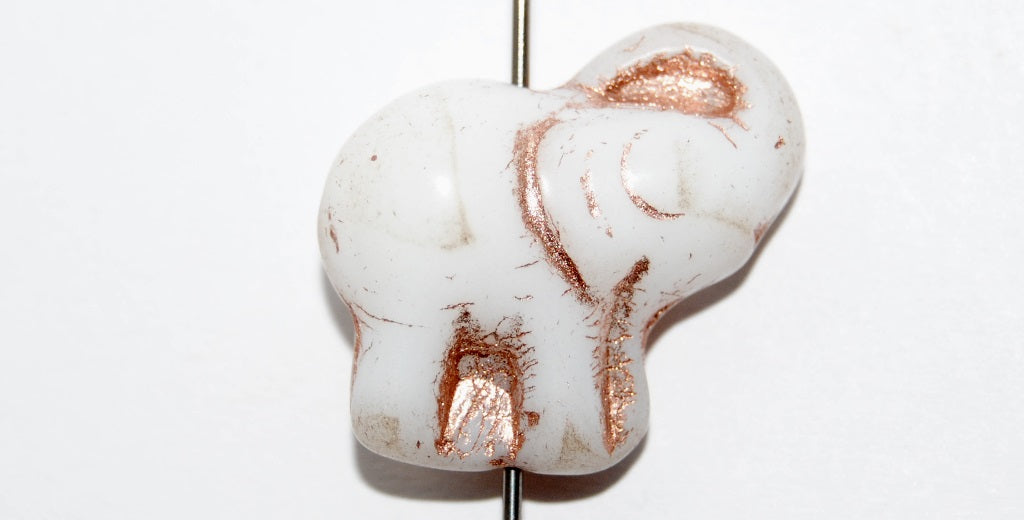 Elephant Animal Pressed Glass Beads, White 54200 (2010 54200), Glass, Czech Republic