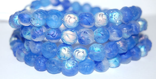 Round Rose Pressed Glass Beads, (3602830040 Abm), Glass, Czech Republic