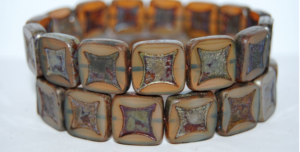 Table Cut Square Beads With Square, Opal Orange 43400 (11000 43400), Glass, Czech Republic