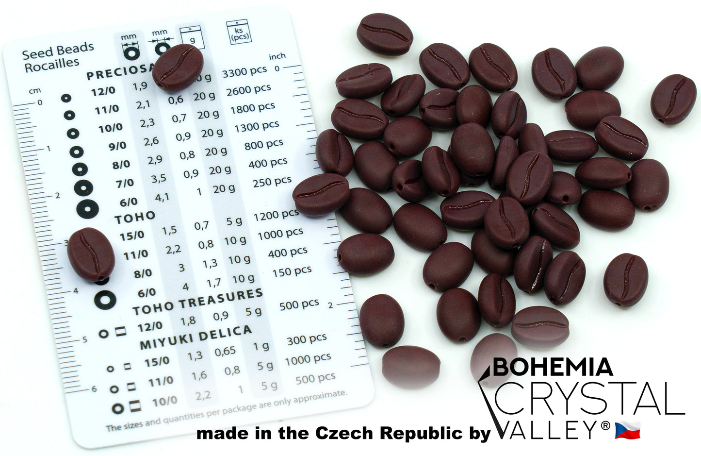 Glass Coffee Bean Beads Czech Republic, 11x8mm, Brown Matte 13500 84100