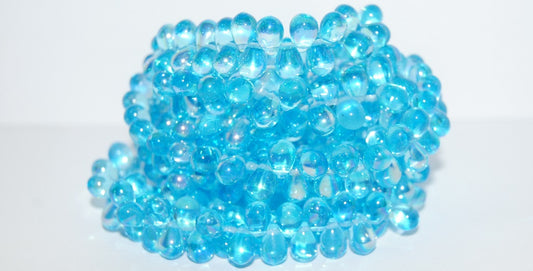 Pear Drop Pressed Glass Beads, Transparent Aqua Ab (60020 Ab), Glass, Czech Republic