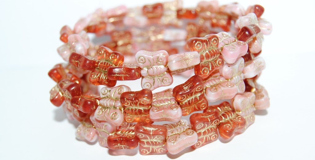 Butterfly Pressed Glass Beads, Mixed Colors Pink 54202 (Mix Pink 54202), Glass, Czech Republic