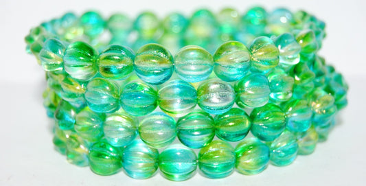 Melon Round Pressed Glass Beads With Stripes, 48110 (48110), Glass, Czech Republic