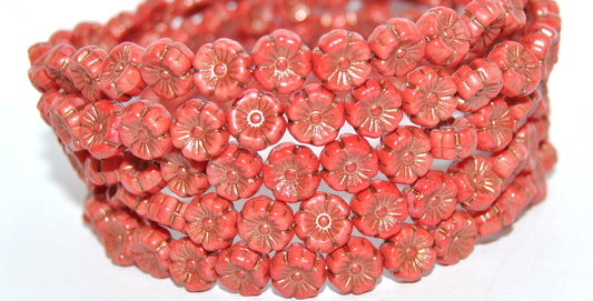 Hawaii Flower Pressed Glass Beads, Opaque Red 43805 Metalic (93200 43805 Metalic), Glass, Czech Republic