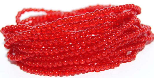 Round Pressed Glass Beads Druck, Ruby Red (90080), Glass, Czech Republic