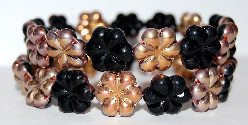 6-Petal Flower Pressed Glass Beads, Black 27101 (23980 27101), Glass, Czech Republic